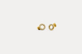 Gold circle stud earrings with round pavé halo and stud back