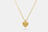 Gold chain heart pendant necklace with round blue gemstone
